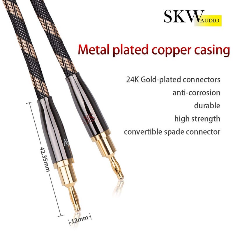 SKW Single Audiophile Speaker Cable,Convertible Banana Spade Gold Plated Connector,Nylon Braid,HiFi Quality Cable(8.2ft/2.5M,1 Cable for 1 Speaker) - Image 4
